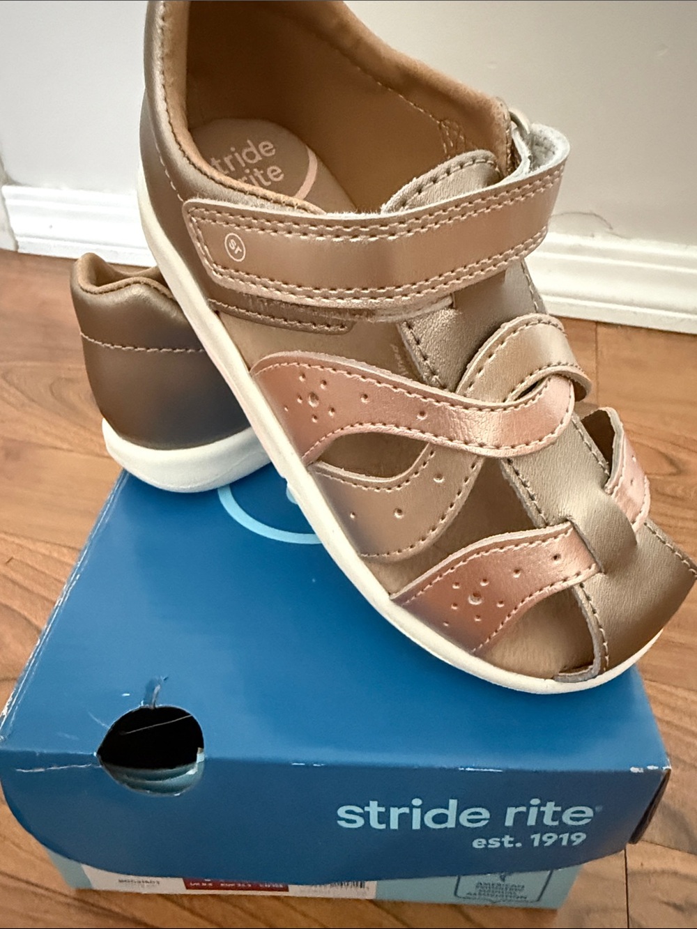 Stride Rite Metallic Rose Gold & Bronze Toddler Sandal